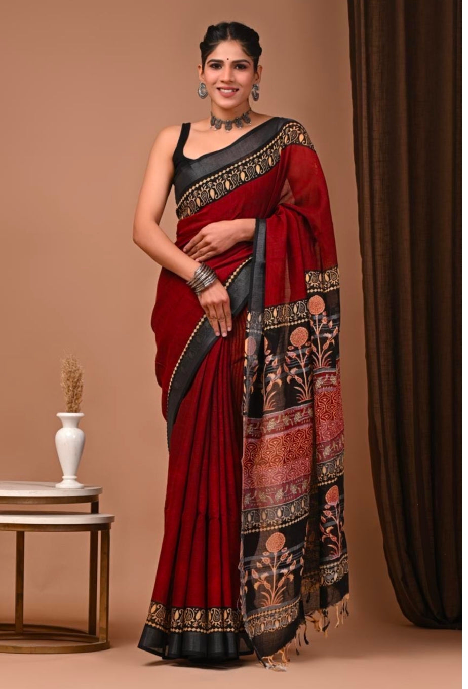 Bagru Linen Cotton Sarees