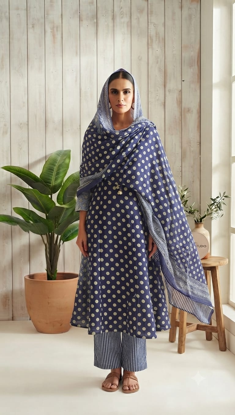 Jaipur Cotton Polka Print Suit Set ✨
