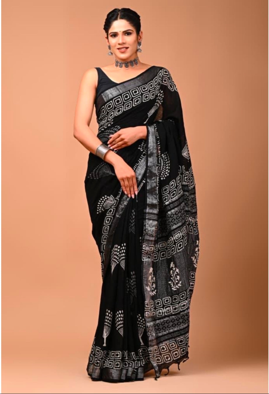 Bagru Linen Cotton Sarees