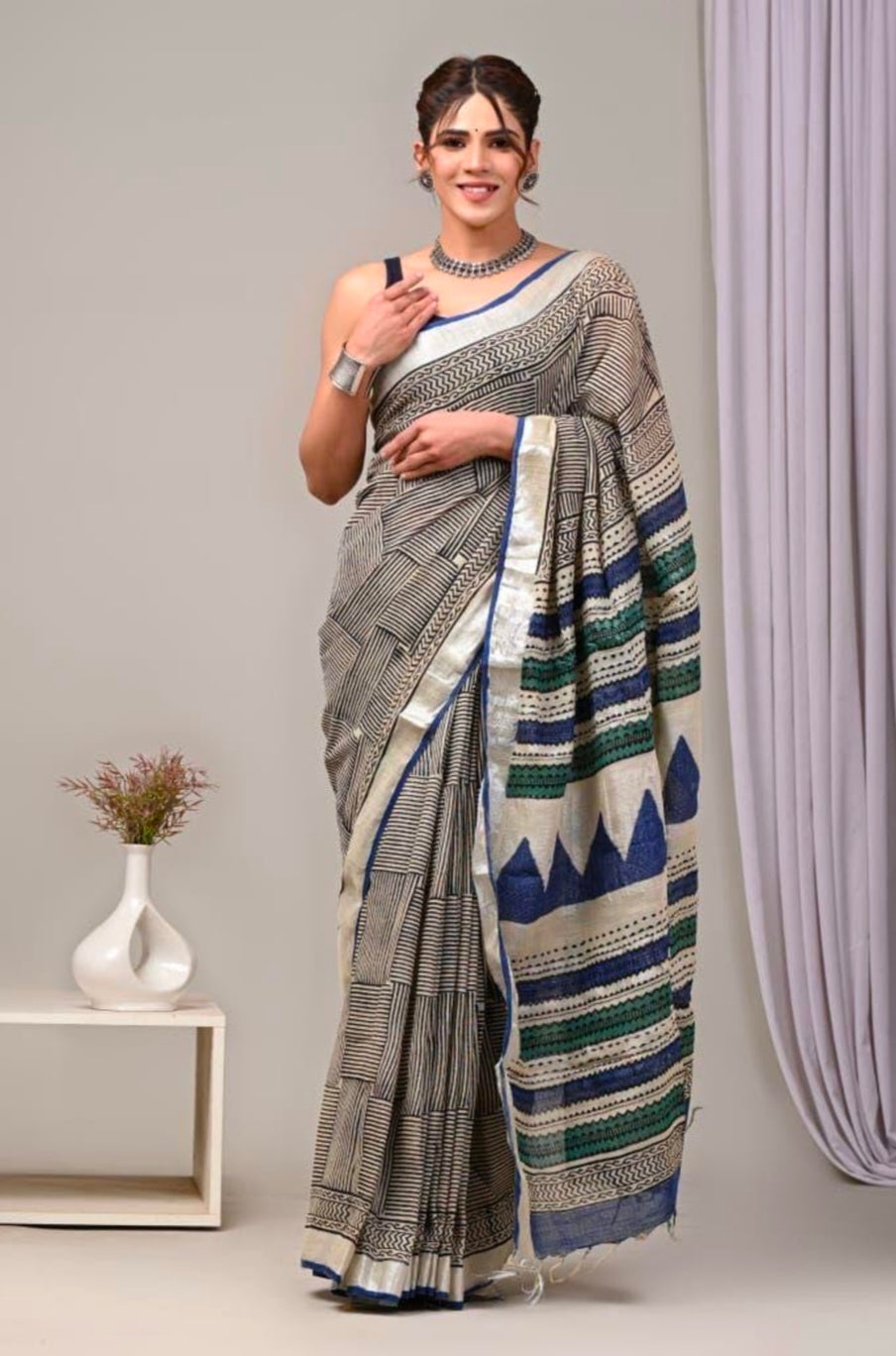Bagru Linen Cotton Sarees