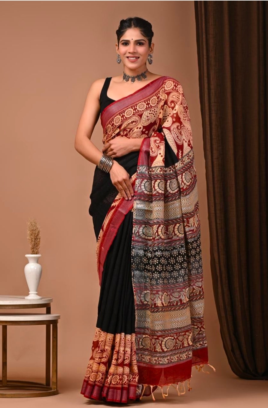 Bagru Linen Cotton Sarees