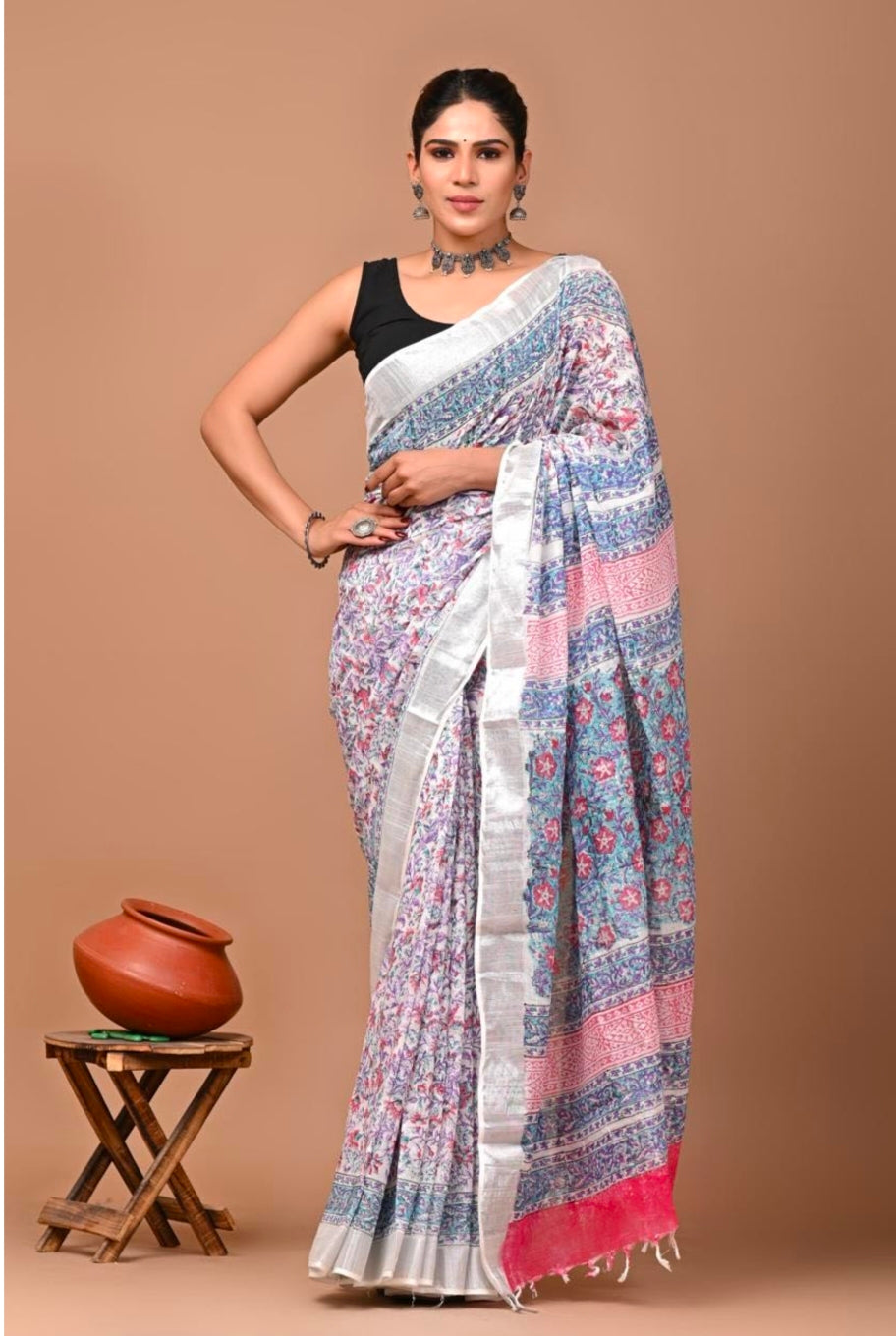 Bagru Linen Cotton Sarees