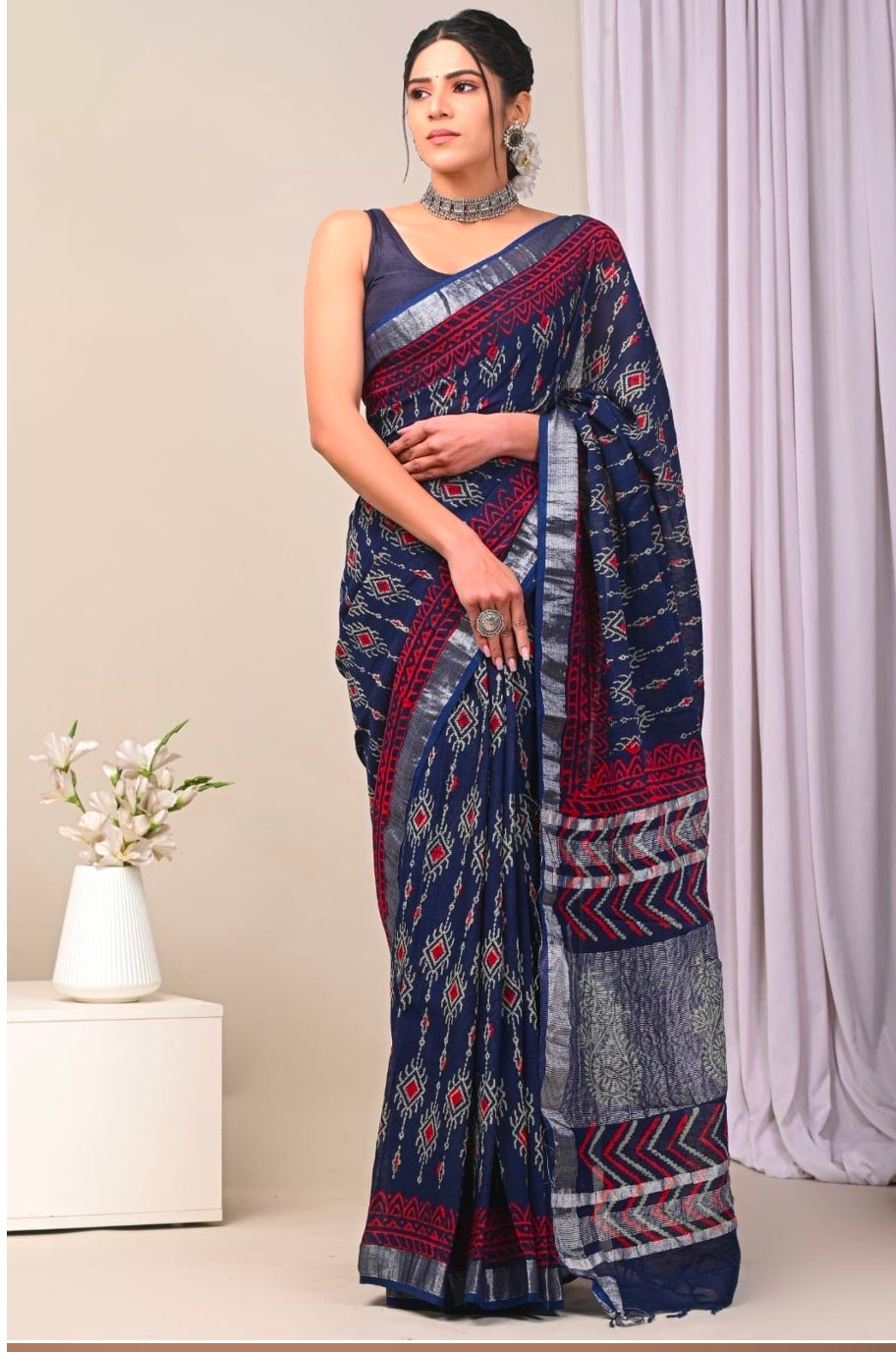 Bagru Linen Cotton Sarees