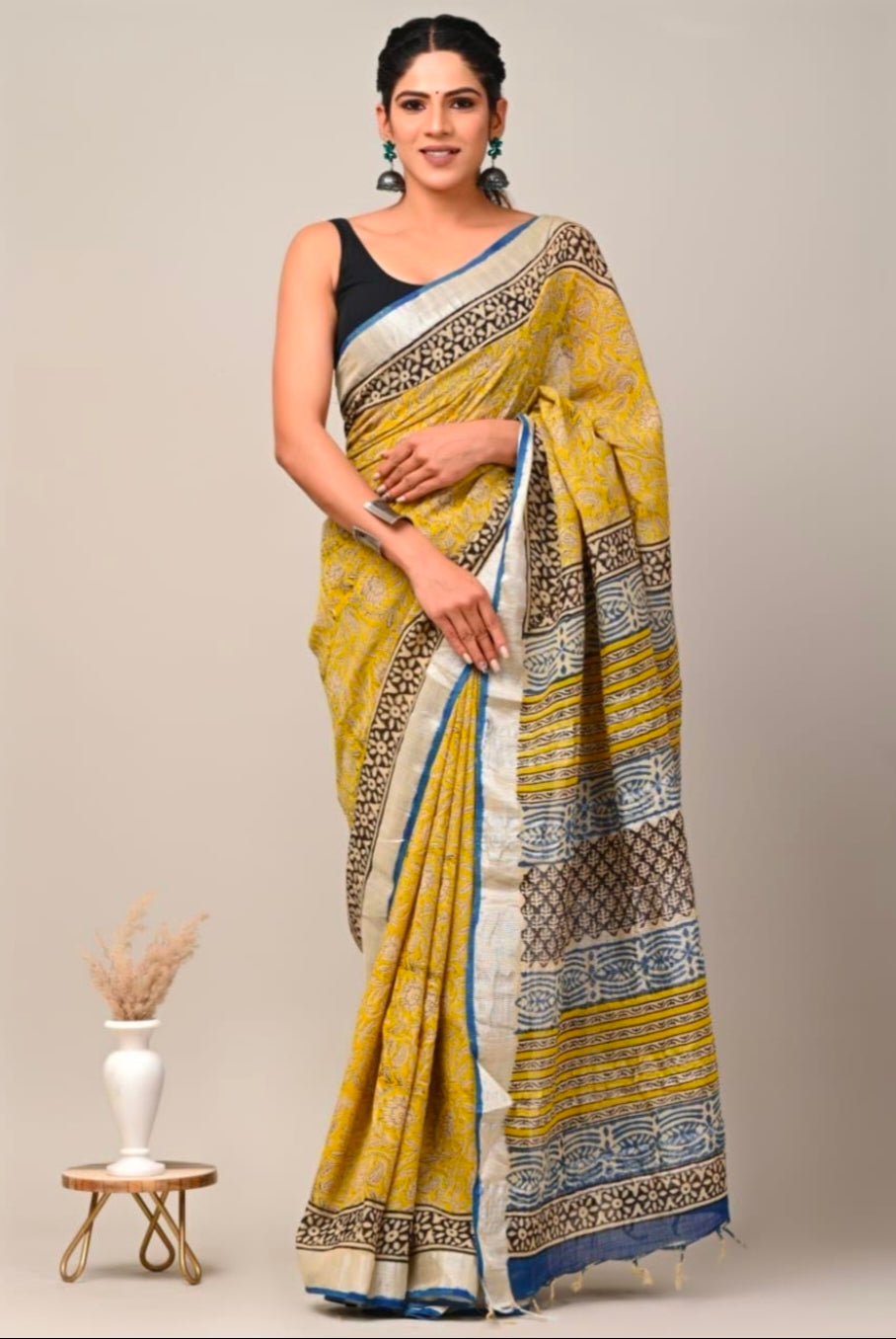 Bagru Linen Cotton Sarees