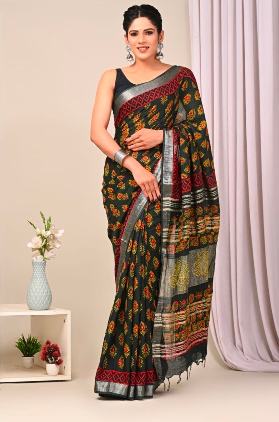 Bagru Linen Cotton Sarees
