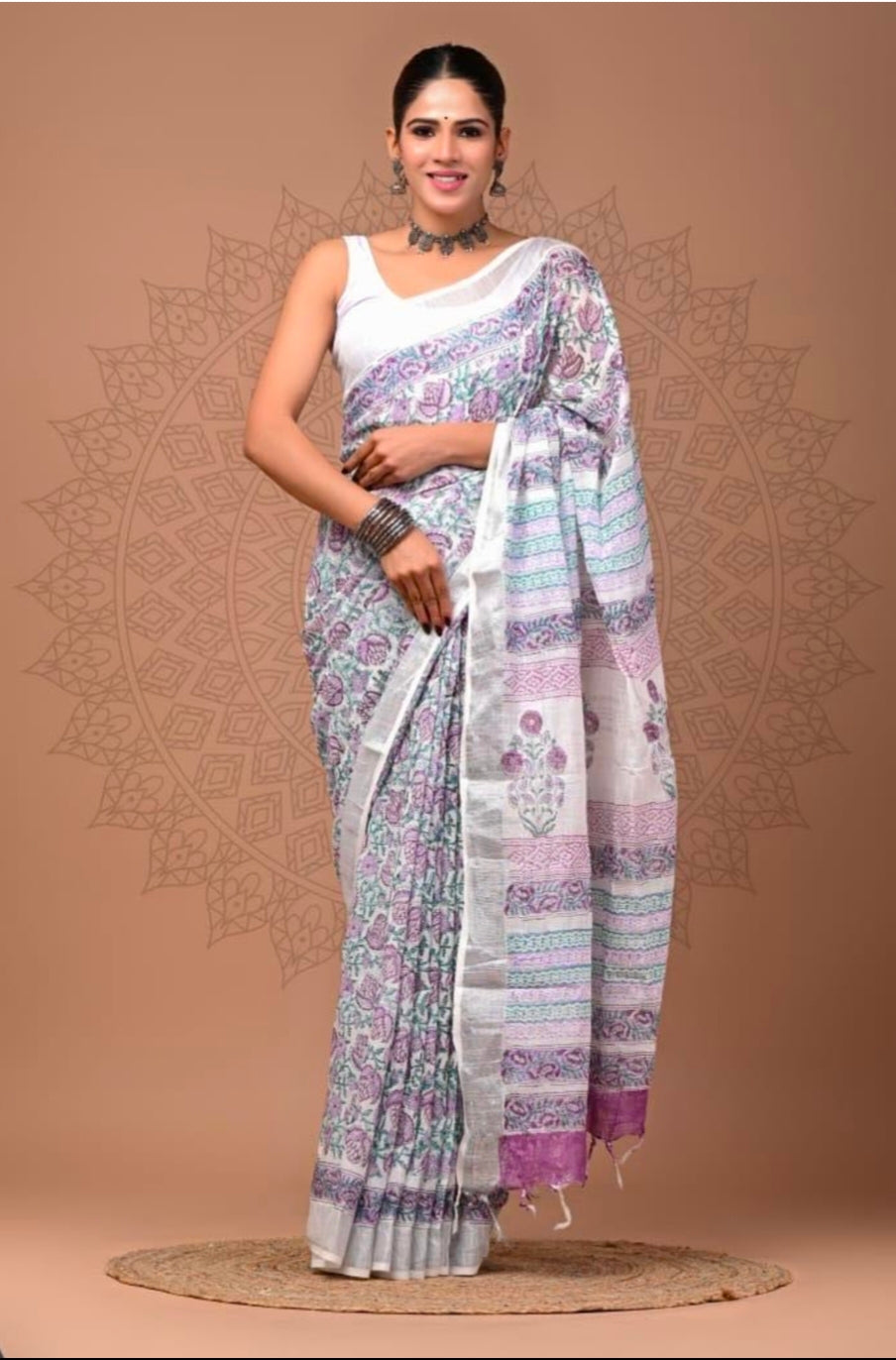 Bagru Linen Cotton Sarees