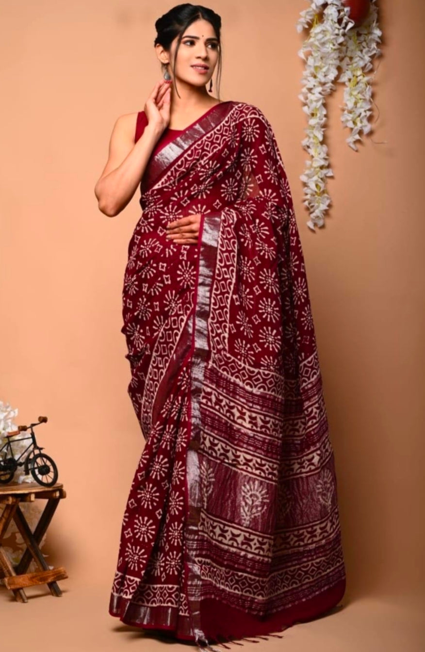 Bagru Linen Cotton Sarees