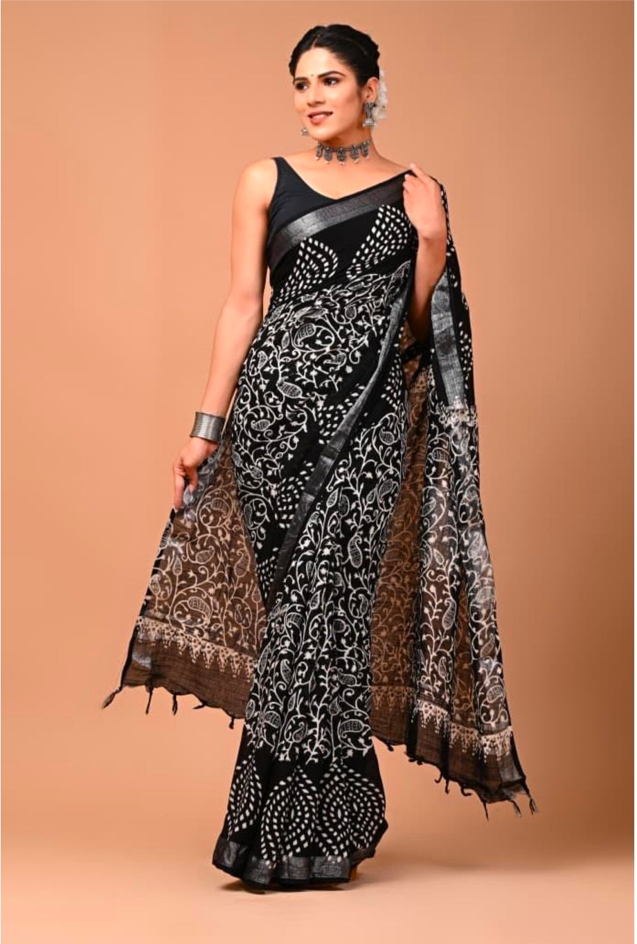 Bagru Linen Cotton Sarees