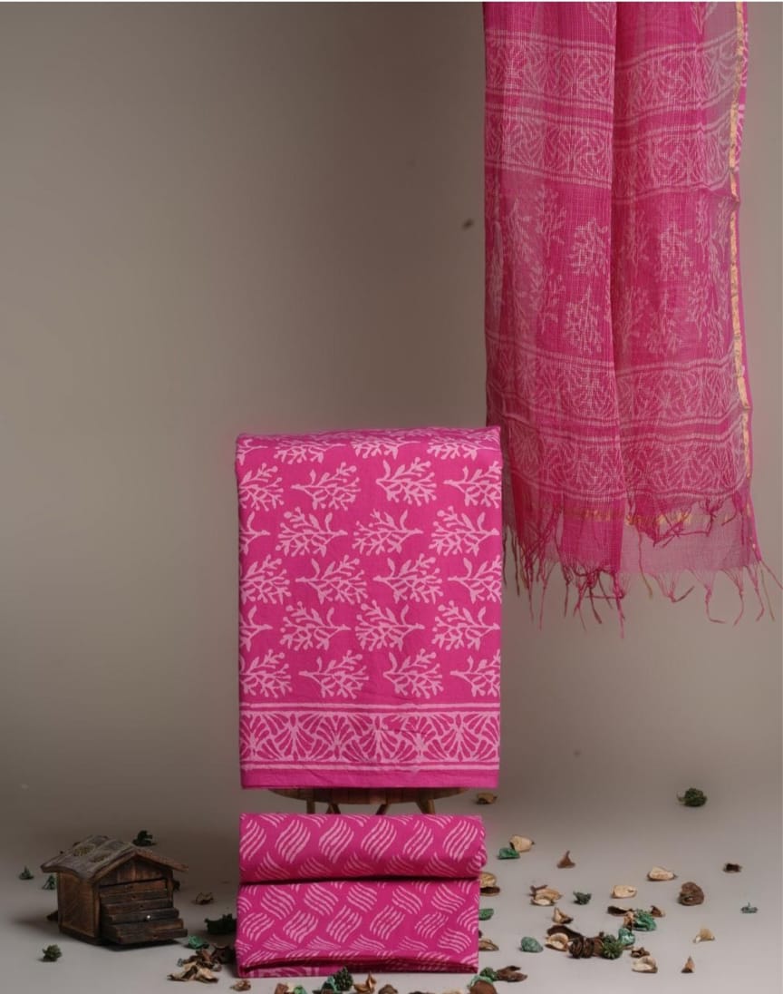 Pure Cotton Block Printed Suit Set with Kota Doriya Dupatta
