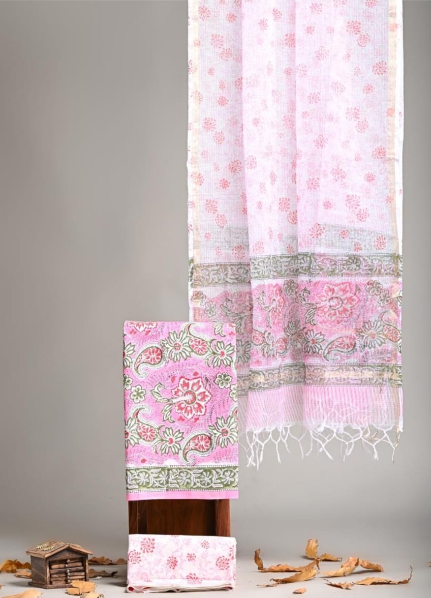 Pure Cotton Block Printed Suit Set with Kota Doriya Dupatta