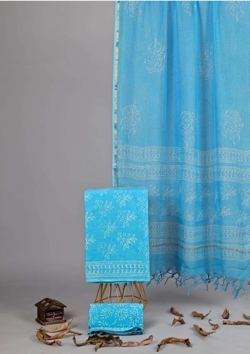 Pure Cotton Block Printed Suit Set with Kota Doriya Dupatta